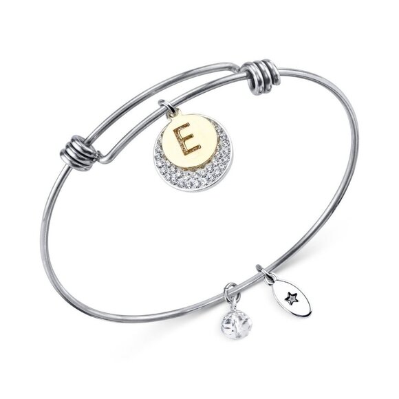 Unwritten Pave Initial E Disc Bangle Bracelet in Silver MSRP $55 NWT - Picture 1 of 4